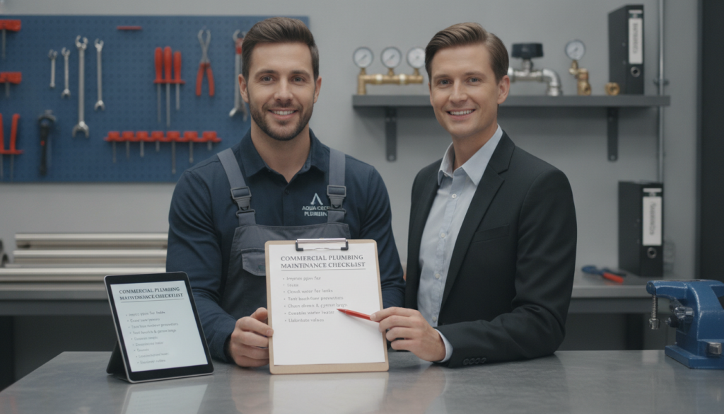 Commercial plumbing maintenance checklist visual for Rice Lake property managers